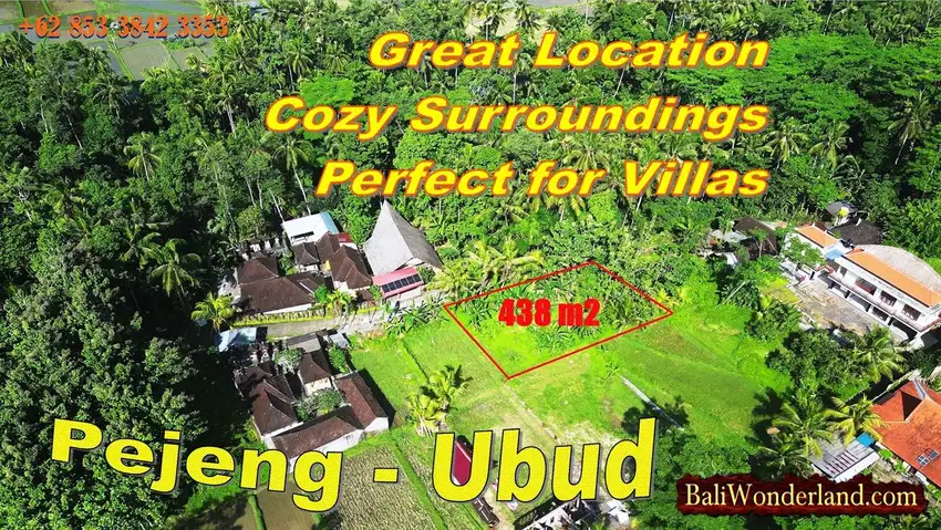 438 m2 with Rice Fields, Mountain and Greenlush view in Ubud