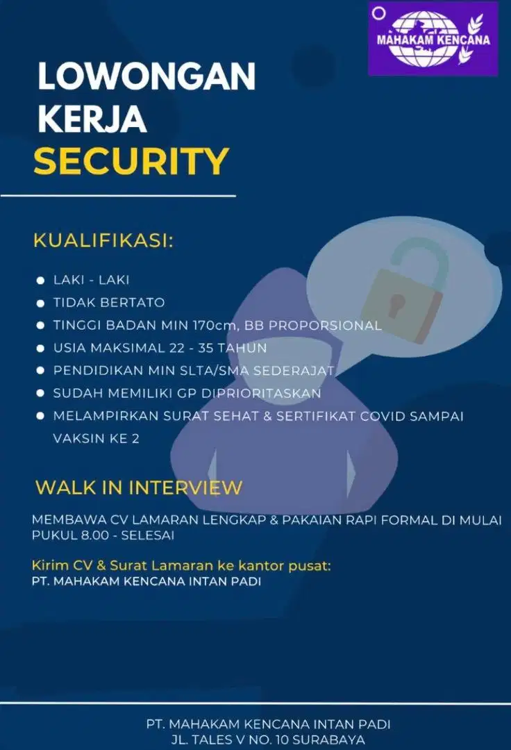 DIBUTUHKAN CEPAT SECURITY PRIA