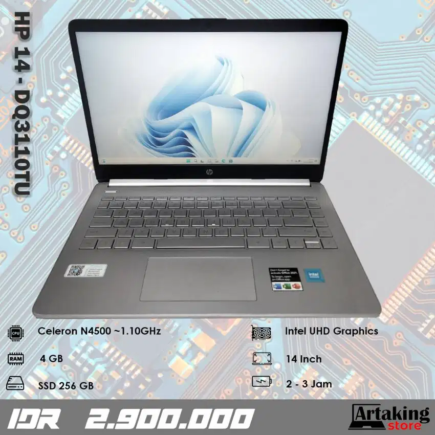 HP 14 - dq3110TU - Celeron N4500 - Ram 4 GB - SSD 256 GB