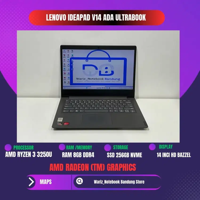 LENOVO V14 ADA RYZEN 3 3250U RAM 8GB SSD 256GB NVME 14inci MULUS