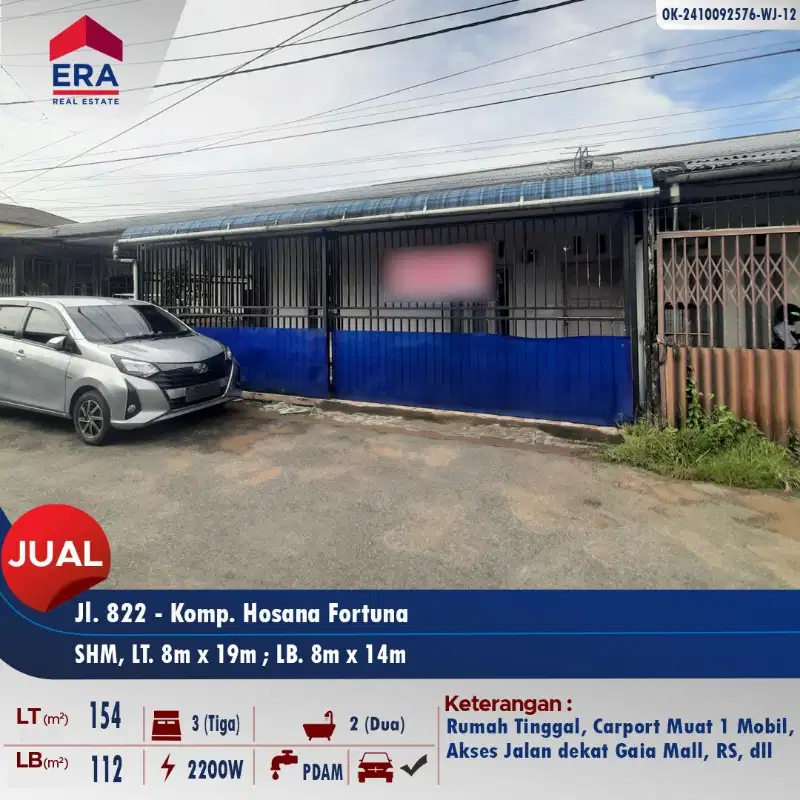 Dijual rumah Jl. 822 Komp. Hosana Fortuna - Kubu Raya