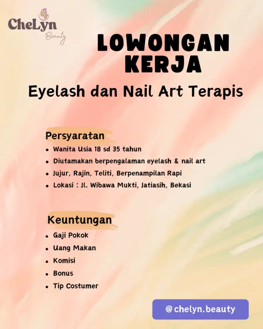 Lowongan kerja untuk therapist eyelash dan nail art