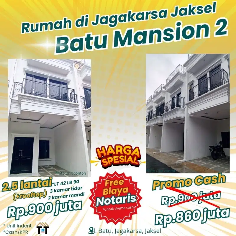 Rumah 2½ plus rooftop di Batu Mansion 2 Jagakarsa Jaksel