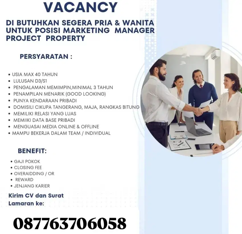 Lowongan manager & sales marketing property