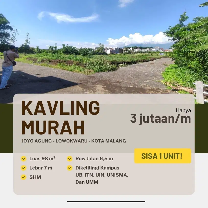 Jual Tanah Joyoagung 7 Menit Kampus Unisma Cocok Bangun Kost