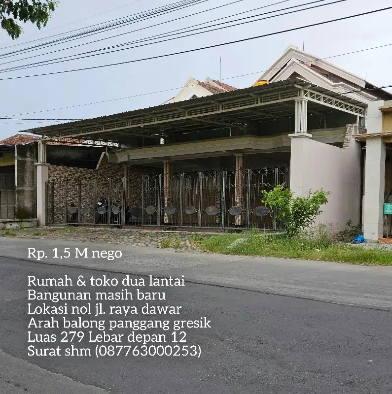 Jual rugi rumah & toko dua lantai bangunan masih baru