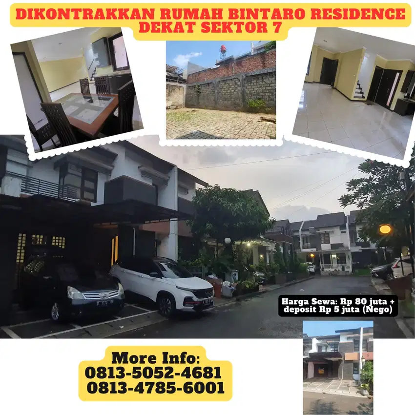 DIKONTRAKKAN RUMAH BINTARO RESIDENCE DEKAT SEKTOR 7