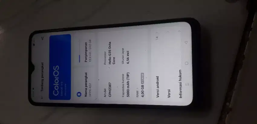 Oppo A57 ram 4+4/64 .asli oppo bukan referbush. Os 14 terbaru