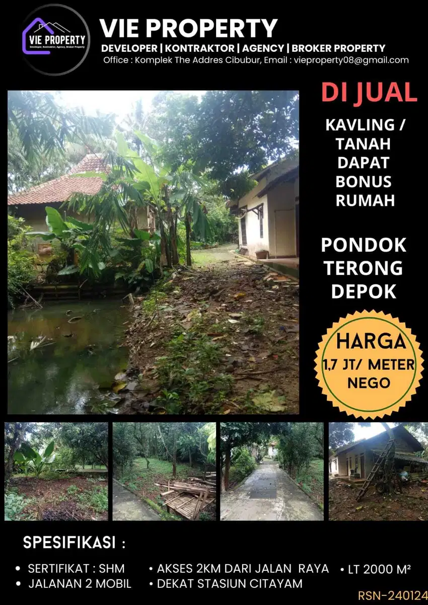 BANTING HARGA Tanah bonus rumah seluas 2000M2 di Depok