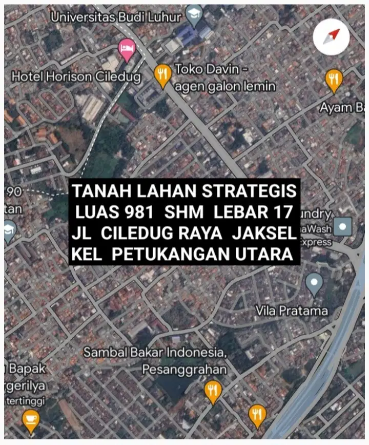 TANAH LAHAN STRATEGIS DI JALAN CILEDUG RAYA PETUKANGAN UTARA JAKSEL