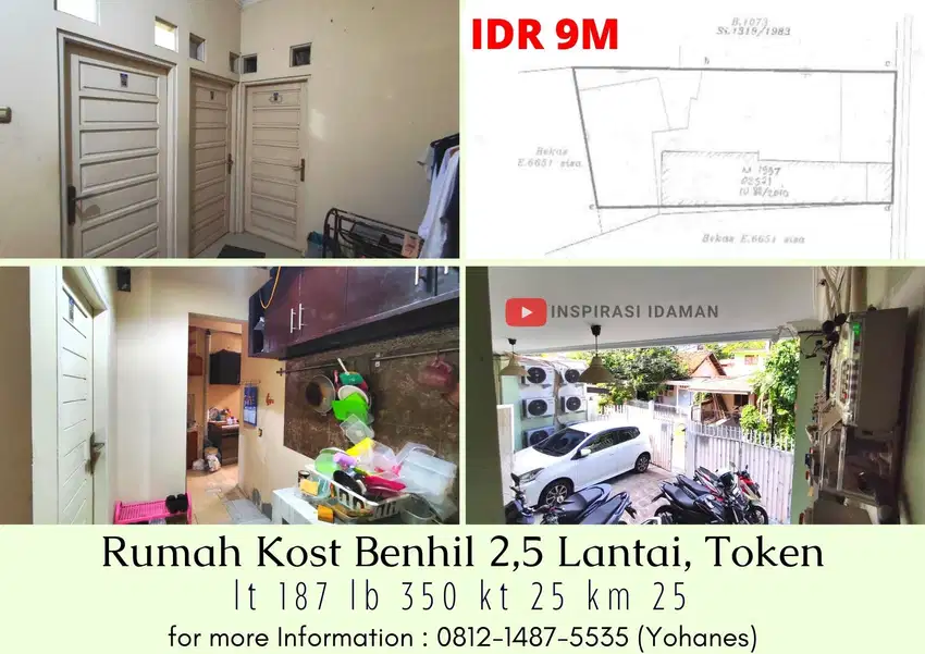 Jual Cepat Rumah Kost Benhil 2,5 Lantai 25 Kamar Token Masing²