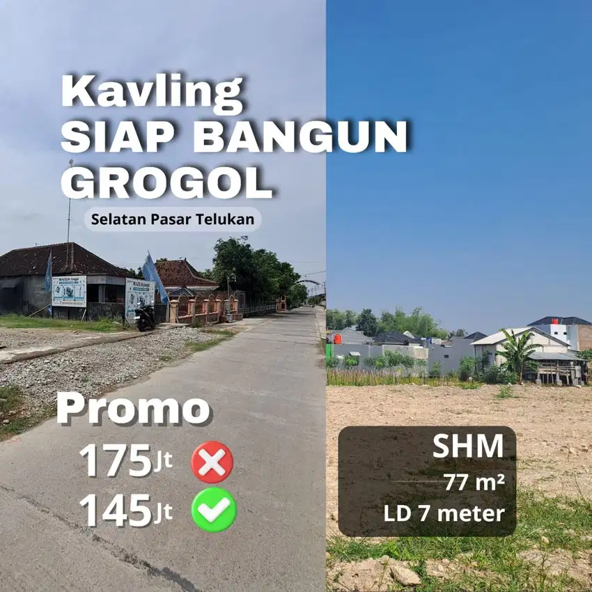 TANAH KAVLING MURAH DI GROGOL SOLO BARU STRATEGIS DEKAT PASAR TELUKAN