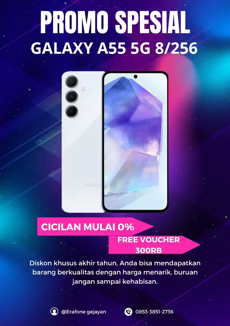 GALAXY A55 5G FREE VOUCHER 300RB DAN BISA CICILAN BUNGA MULAI 0%