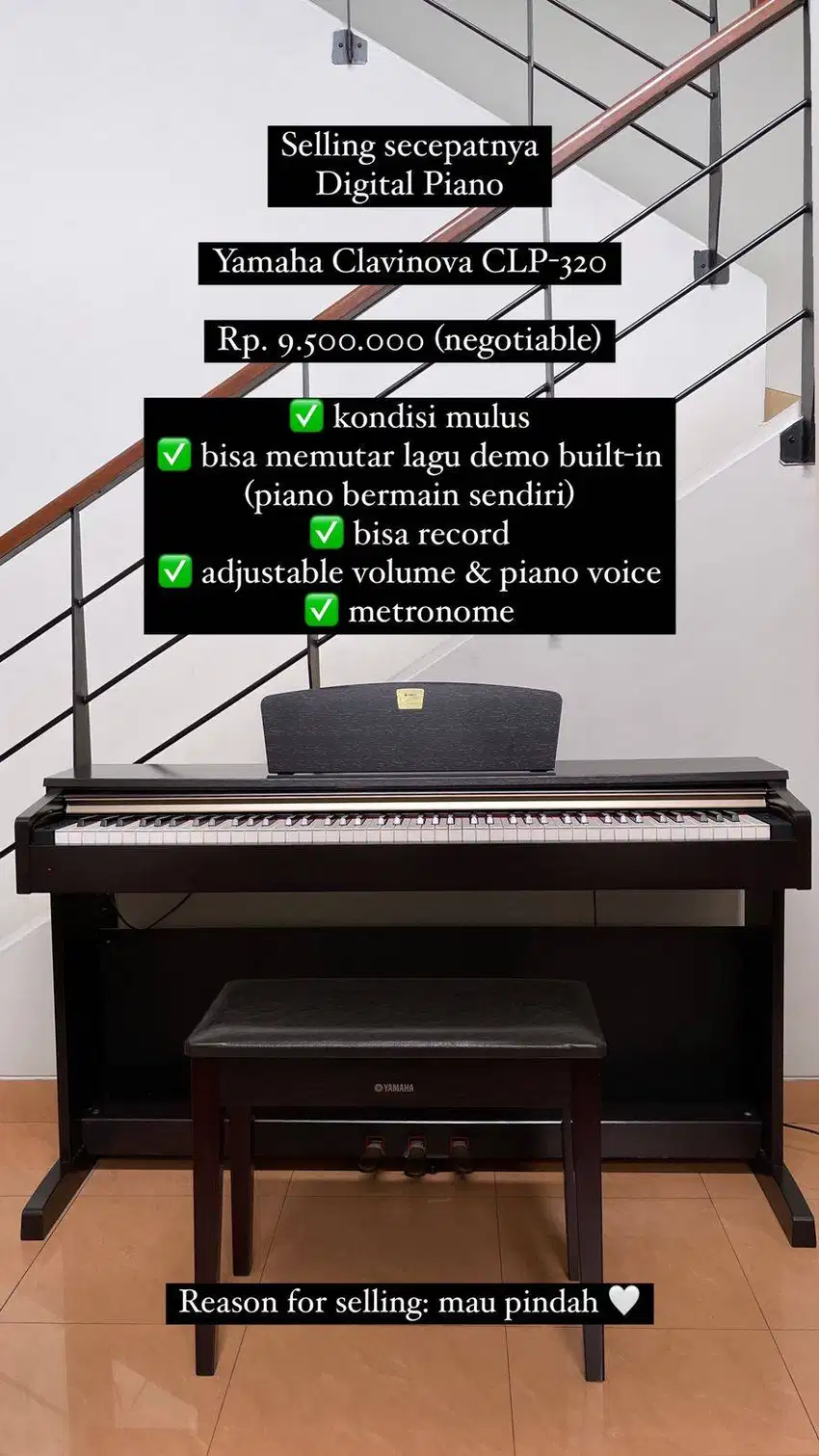 YAMAHA Piano Clavinova CLP-320 (Digital) - DIJUAL CEPAT NEGO