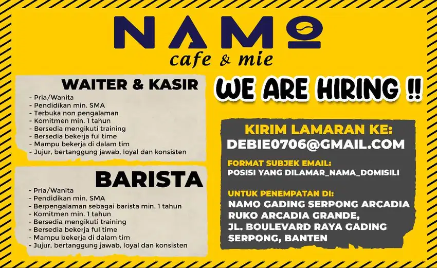 LOKER WAITER, KASIR, BARISTA