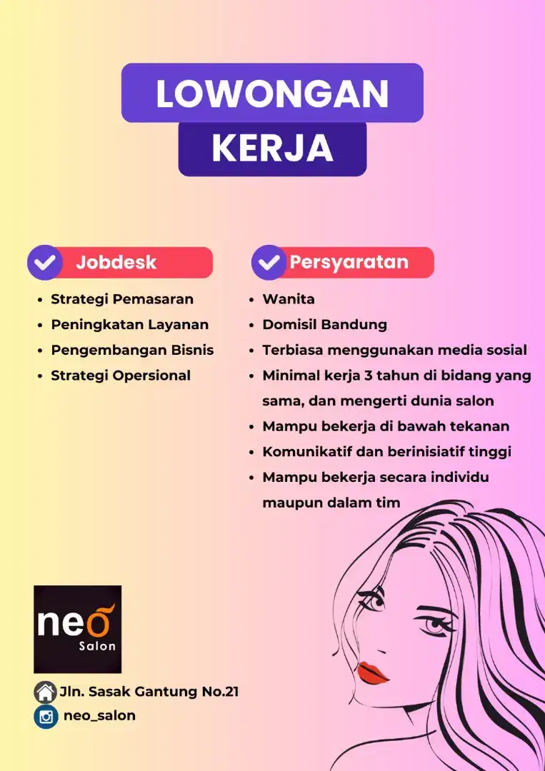 Dicari Wanita, yang berpengalaman dibidang salon kecantikan