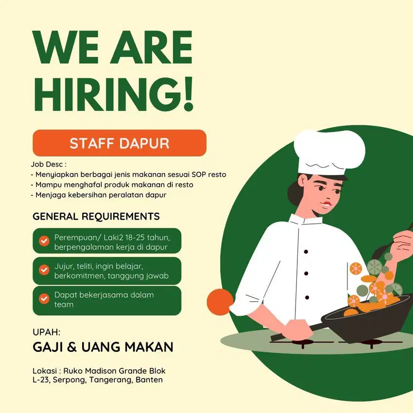 Lowongan kerja untuk staff dapur & barista