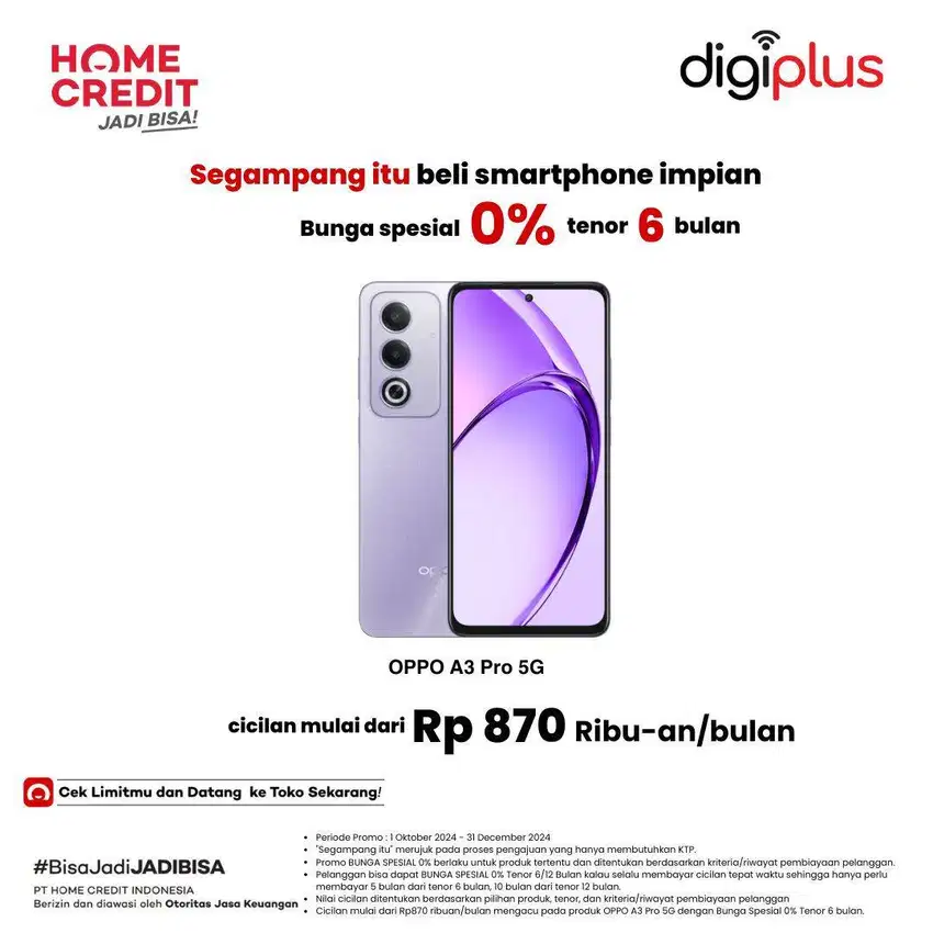 Segampang Itu Cicilan HP OPPO A3 Pro 5G 8/256GB Tanpa Kartu Kredit