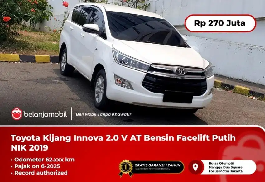 [ PAJAK PANJANG ] Toyota Kijang Innova 2.0 V AT Bensin Putih 2019/2020