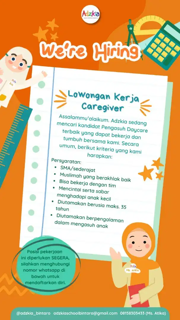 Lowongan kerja pengasuh(cargiver) Daycare