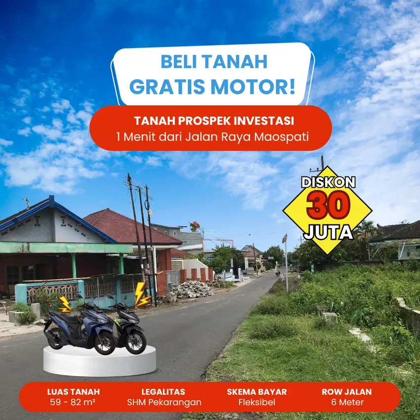 Hanya 100 Jutaan! Tanah Kavling Strategis di Magetan + Motor Scoopy