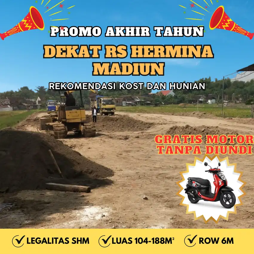 INVESTASI TANAH 200 JUTAAN DI MADIUN, BONUS MOTOR SCOOPY!