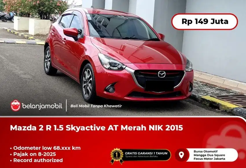 [ LOW KM ] Mazda 2 Mazda2 R 1.5 Skyactive AT Merah 2015/2016