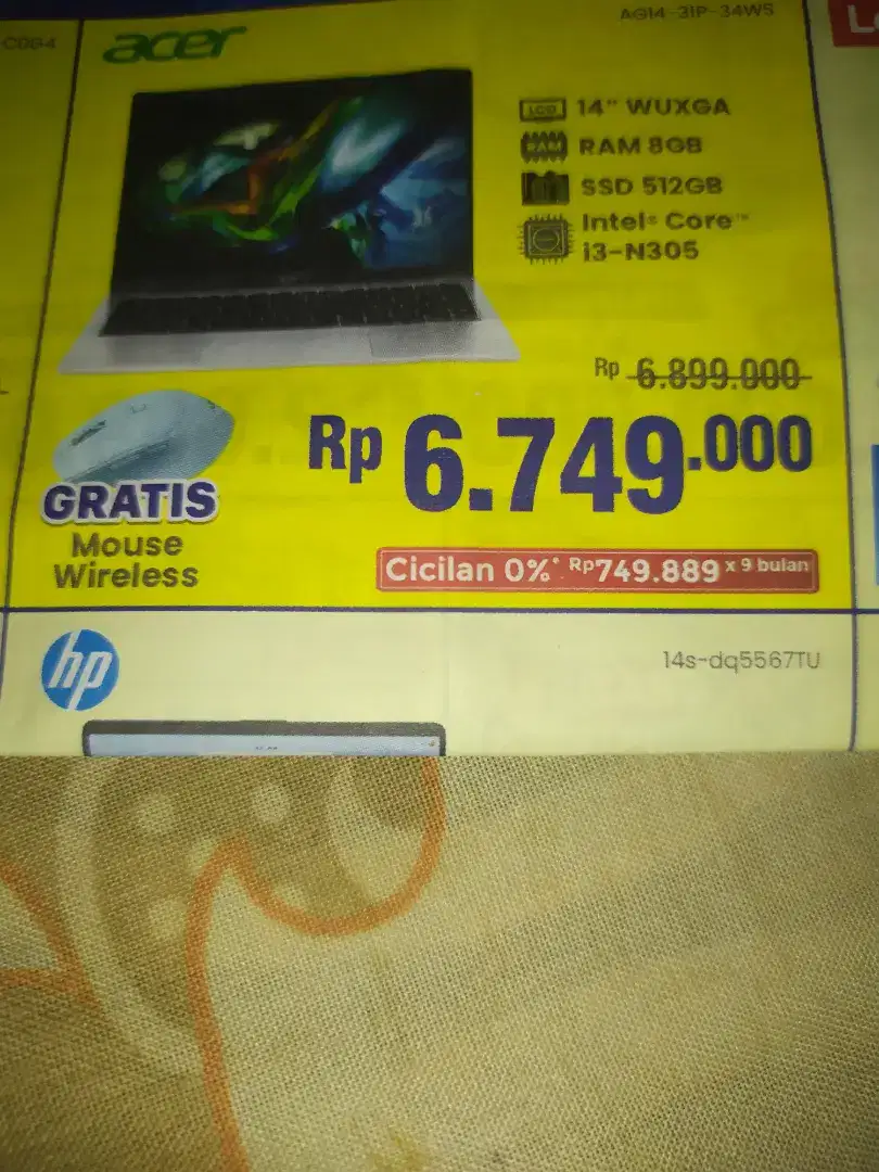 Jual laptop bekas Acer, ram8. SSD 512