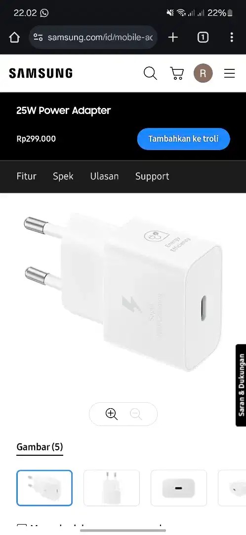 ADAPTOR SAMSUNG 25WATT FAST CHARGING