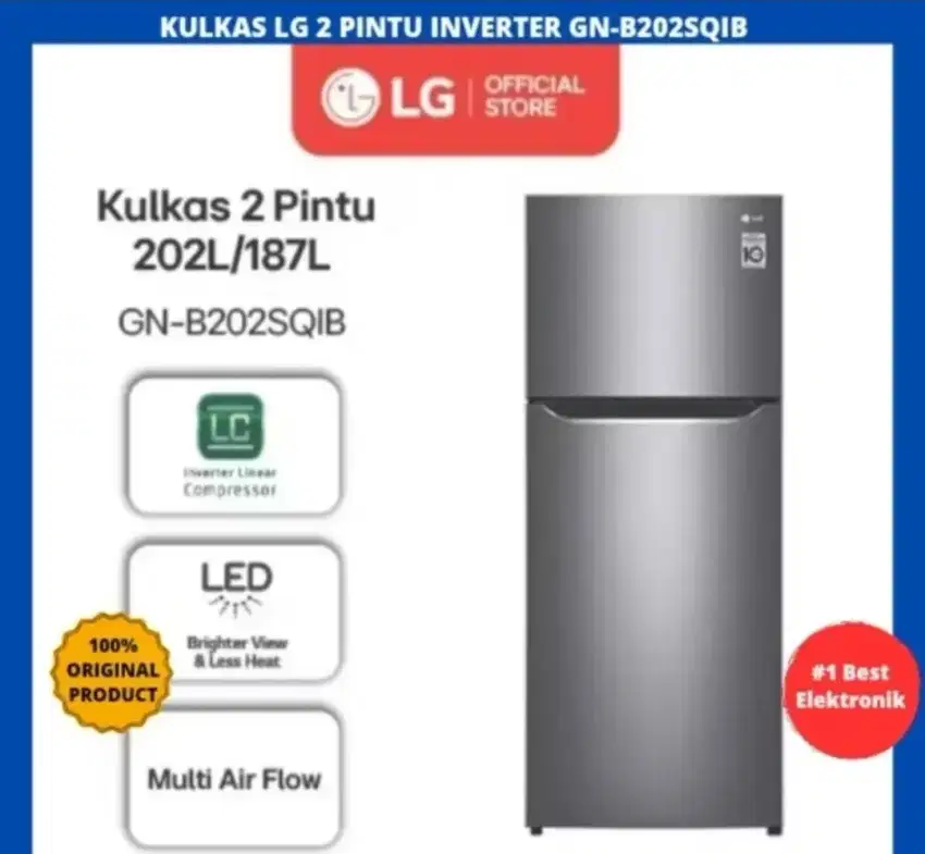 KULKAS LG 2 PINTU INVERTER GN-B202SQIB 202L/187L