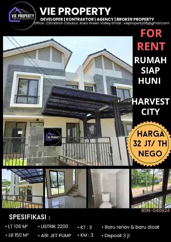 BANTING HARGA! DISEWAKAN RUMAH MURAH TANAH LUAS DI HARVEST CITY