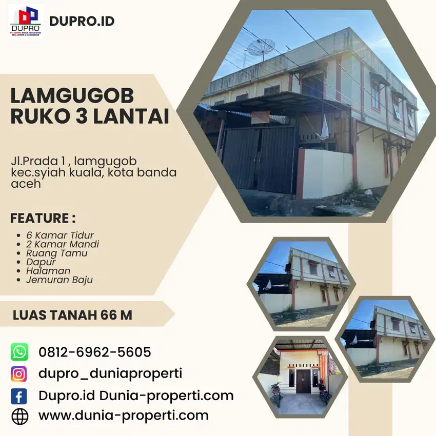 LAMGUGOP RUKO 3 LANTAI DIJUAL LUAS TANAH 66 M