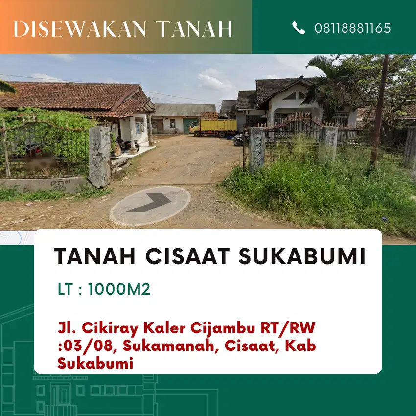 Disewakan Tanah/Gudang Di kawasan Cisaat Sukabumi