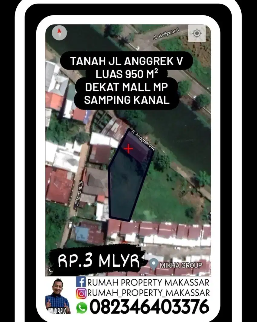 Tanah Jl Anggrek V Luas 950 M² Dekat Mall MP Samping Kanal