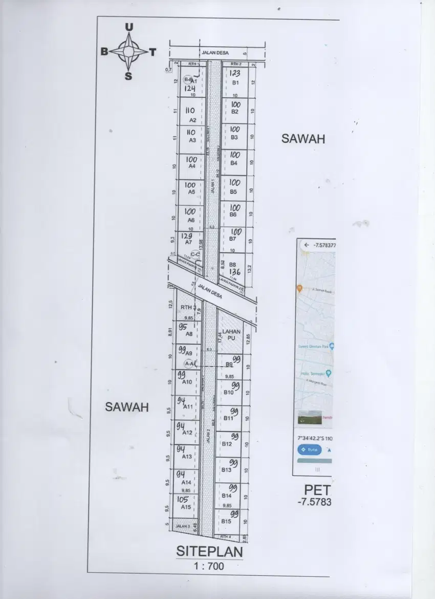 tanah kavling di timur luwes gentan ke timur luas 100m harga