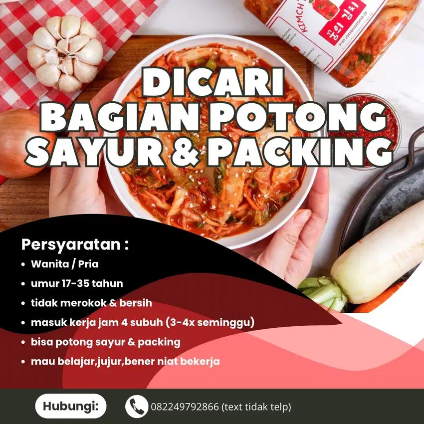 DICARI TUKANG POTONG SAYUR & PACKING