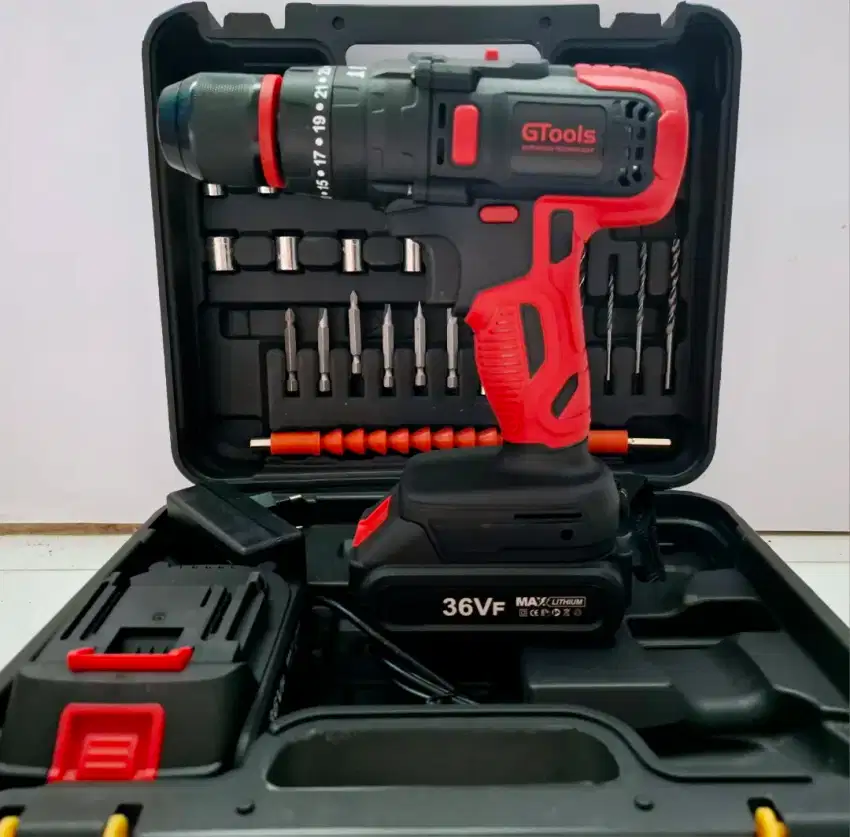 Baru gtools Mesin bor cordless baterai 36vf 3Mode - Impact/Obeng/ Bor