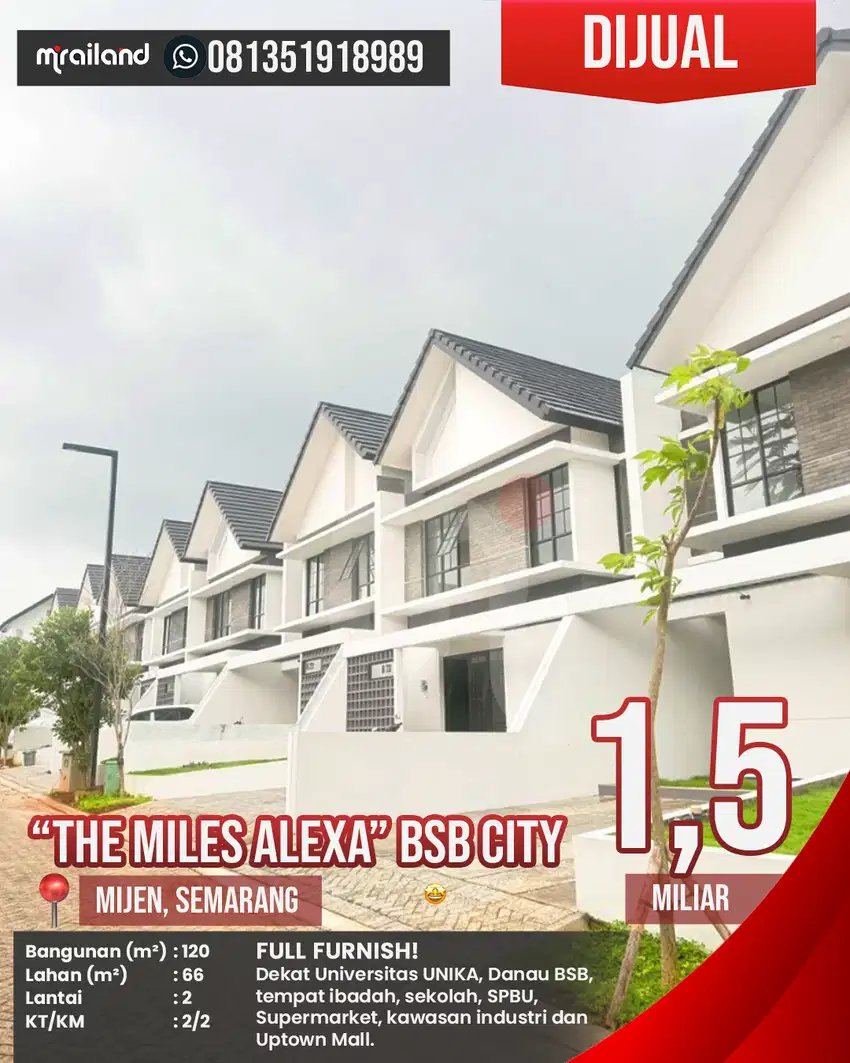 Dijual Rumah Baru Full Furnished The Miles BSB City, Mijen, Semarang