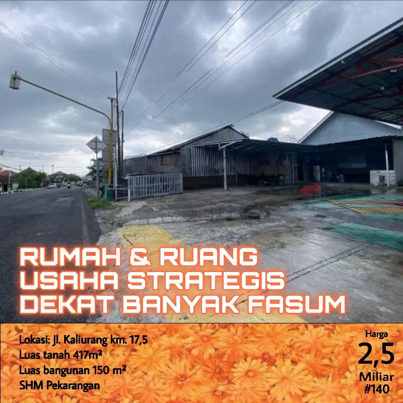 Rumah dan usaha mangku jalan aspal strategis dekat banyak fasum