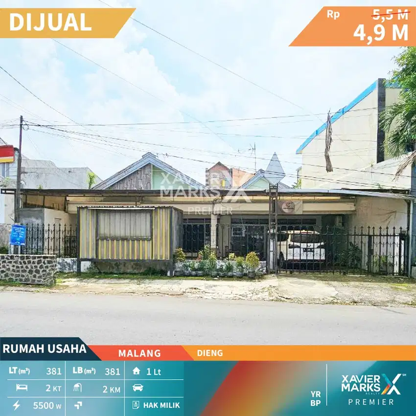 Dijual Rumah Usaha Nol Jalan Utama Tidar Malang Dekat Unmer