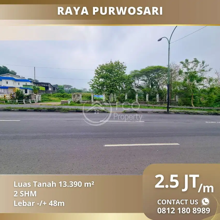 Tanah Luas 1.3 Hektar Pinggir Jalan Raya Purwosari