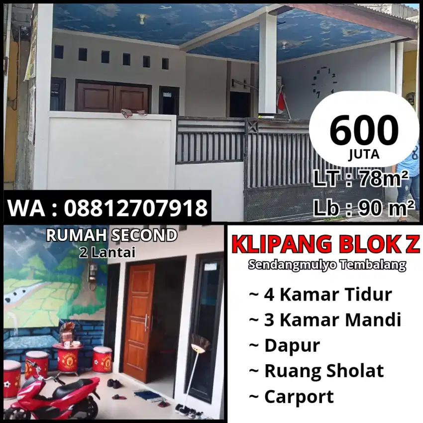 Dijual rumah second siap huni KLIPANG blok Z Tembalang 2 lantai