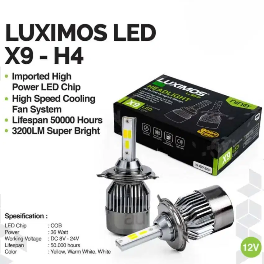 LAMPU UTAMA MOBIL LED NINE LUXIMOS X9 H4 3 WARNA SUPER BRIGHT - NINE