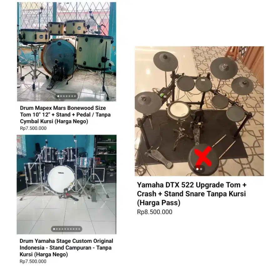 Drum Akustik dan Elektrik dan Aksesoris Kondisi Bekas