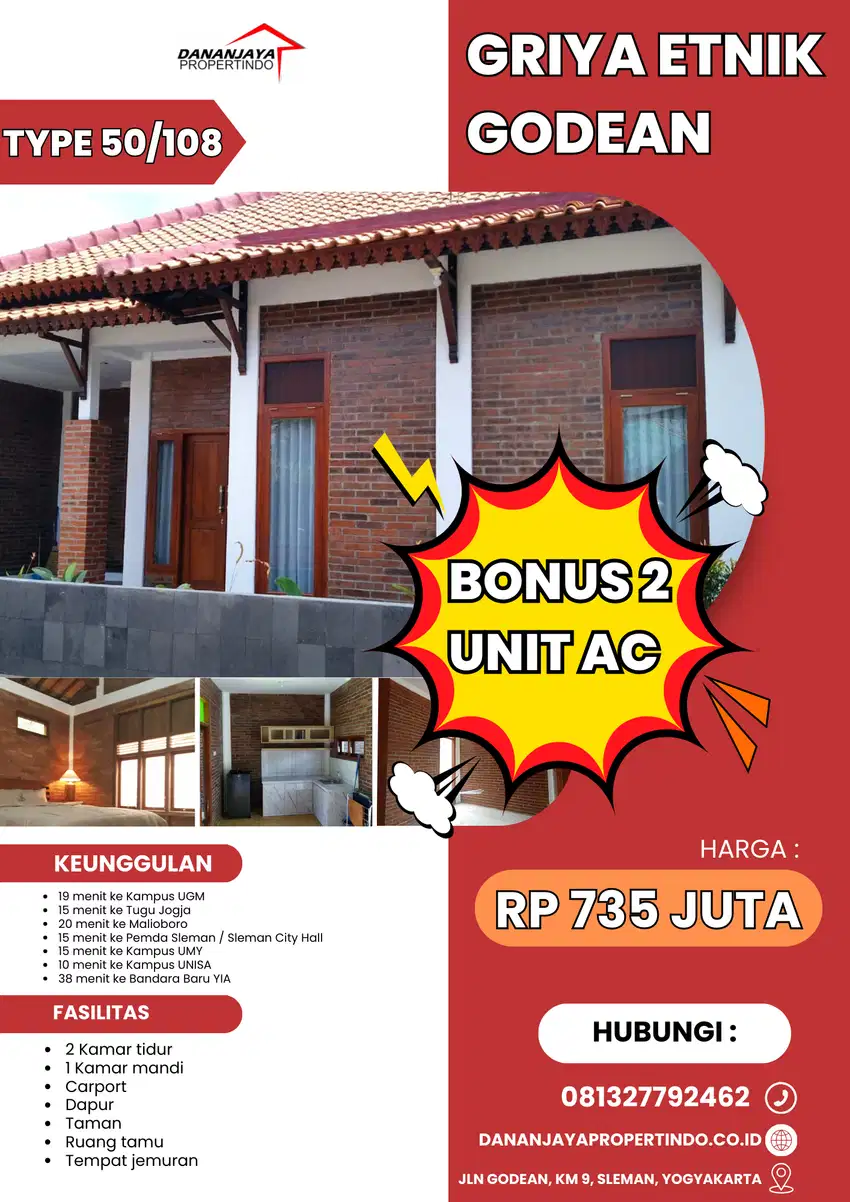 Hunian Murah Jogja: Bonus 2 AC, Dekat Kampus & Wisata