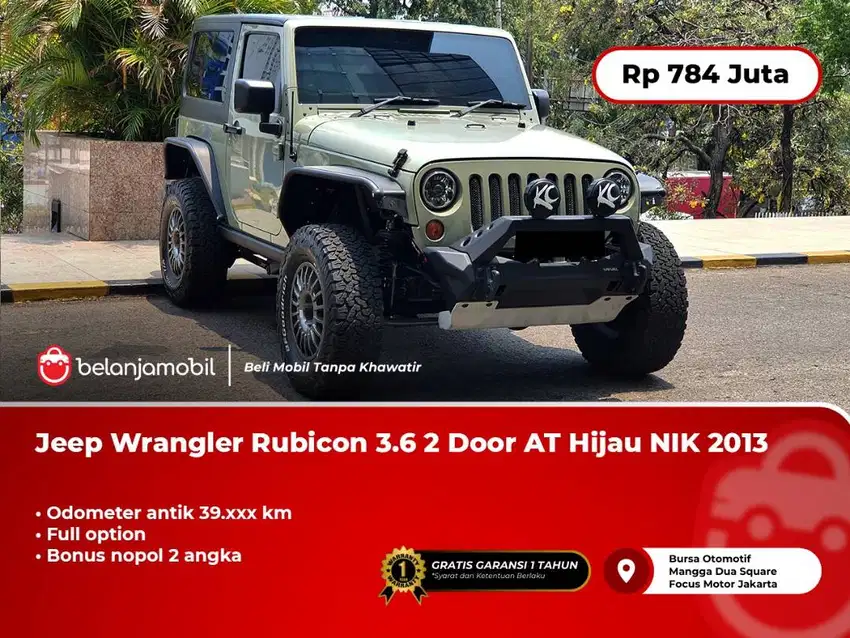 [KM 39RB] Jeep Wrangler Rubicon 3.6 2 Door Full Option AT Hijau 2013