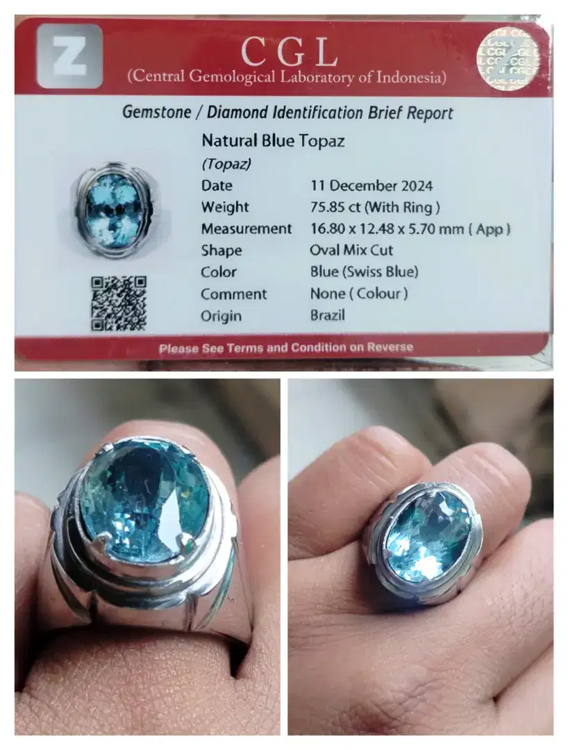 Cincin Permata Blue Topaz Swiss Blue