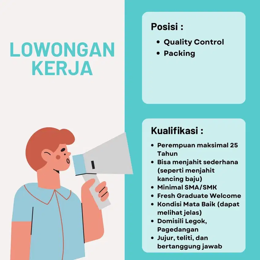 Dicari Karyawati Bisa Jahit Dasar