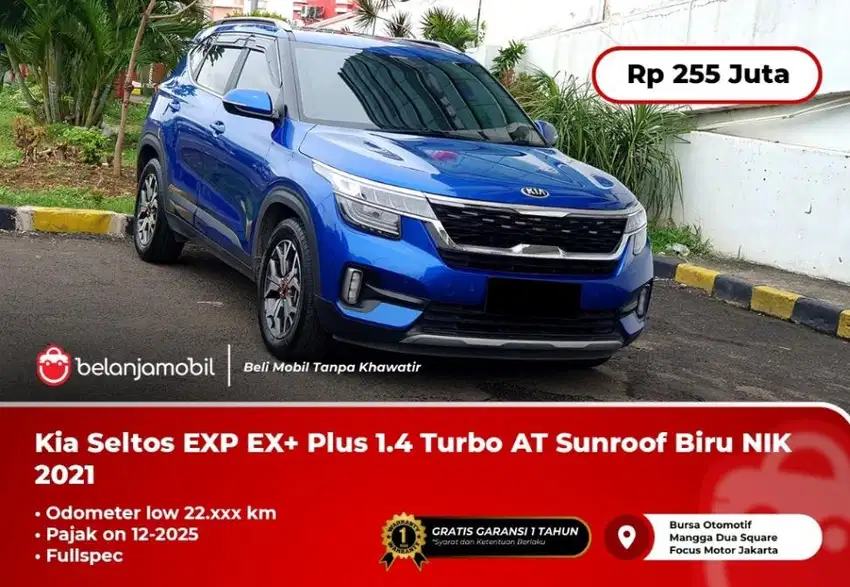 [ LOW KM ] Kia Seltos EXP EX+ Fullspec 1.4 Turbo AT Biru 2021/2022