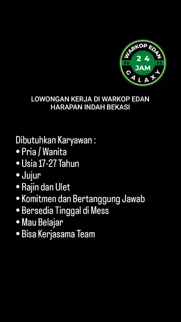 LOWONGAN KERJA WARKOP EDAN HARAPAN INDAH BEKASI